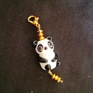 Handcrafted lampworked glass panda bear charm